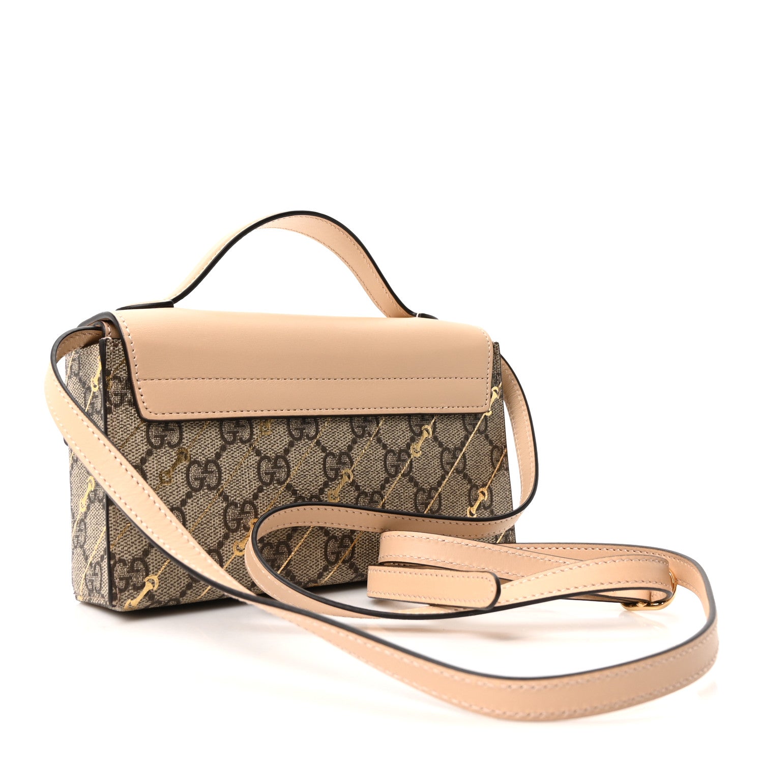 Gucci GG Supreme Monogram Calfskin Horsebit Print Mini Padlock Top Handle Shoulder Bag Beige Ebony Light Pink 3 of 10