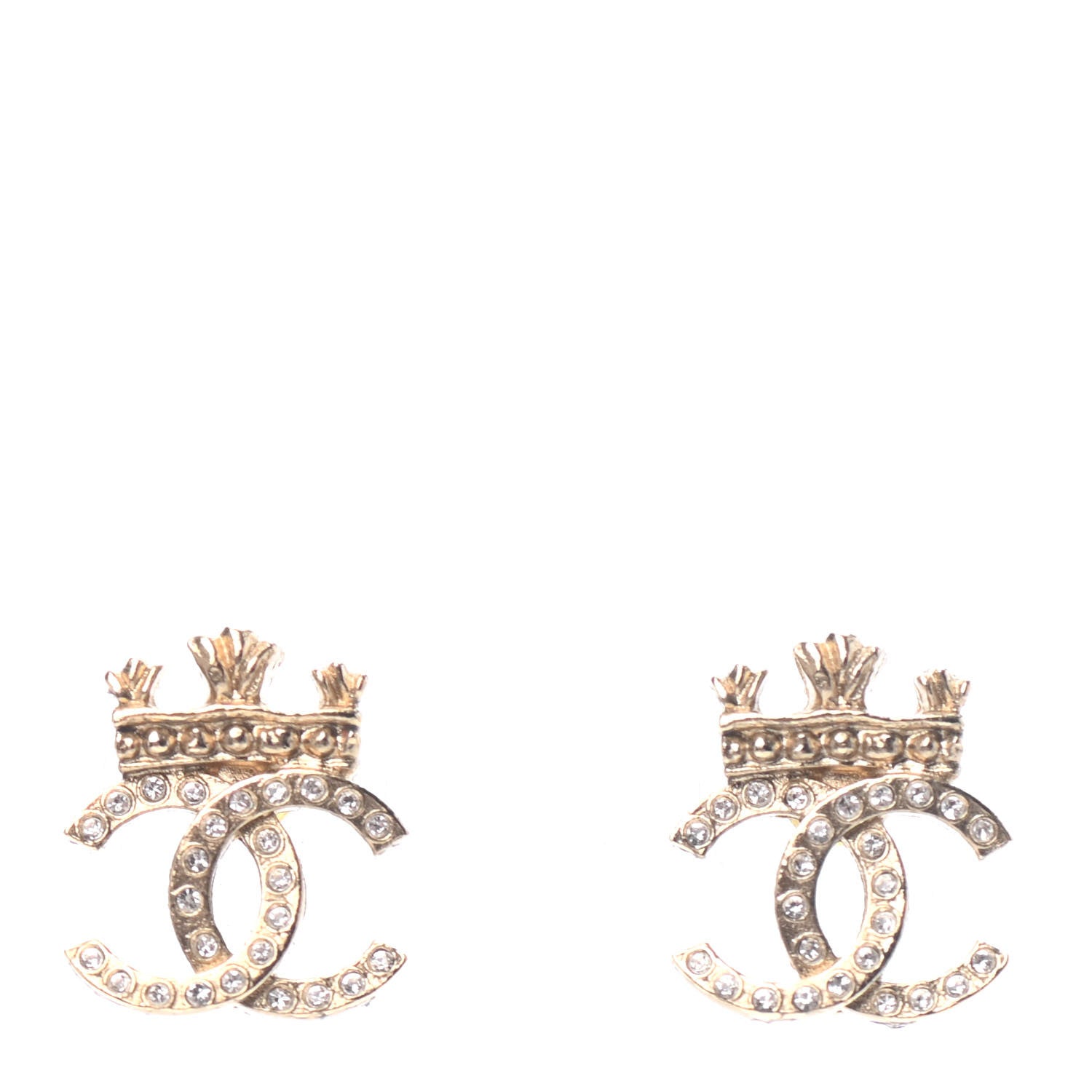 Chanel Crystal CC Crown Earrings Gold 1 of 4
