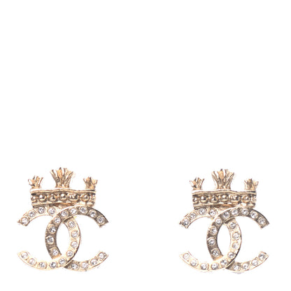 Chanel Crystal CC Crown Earrings Gold 1 of 4