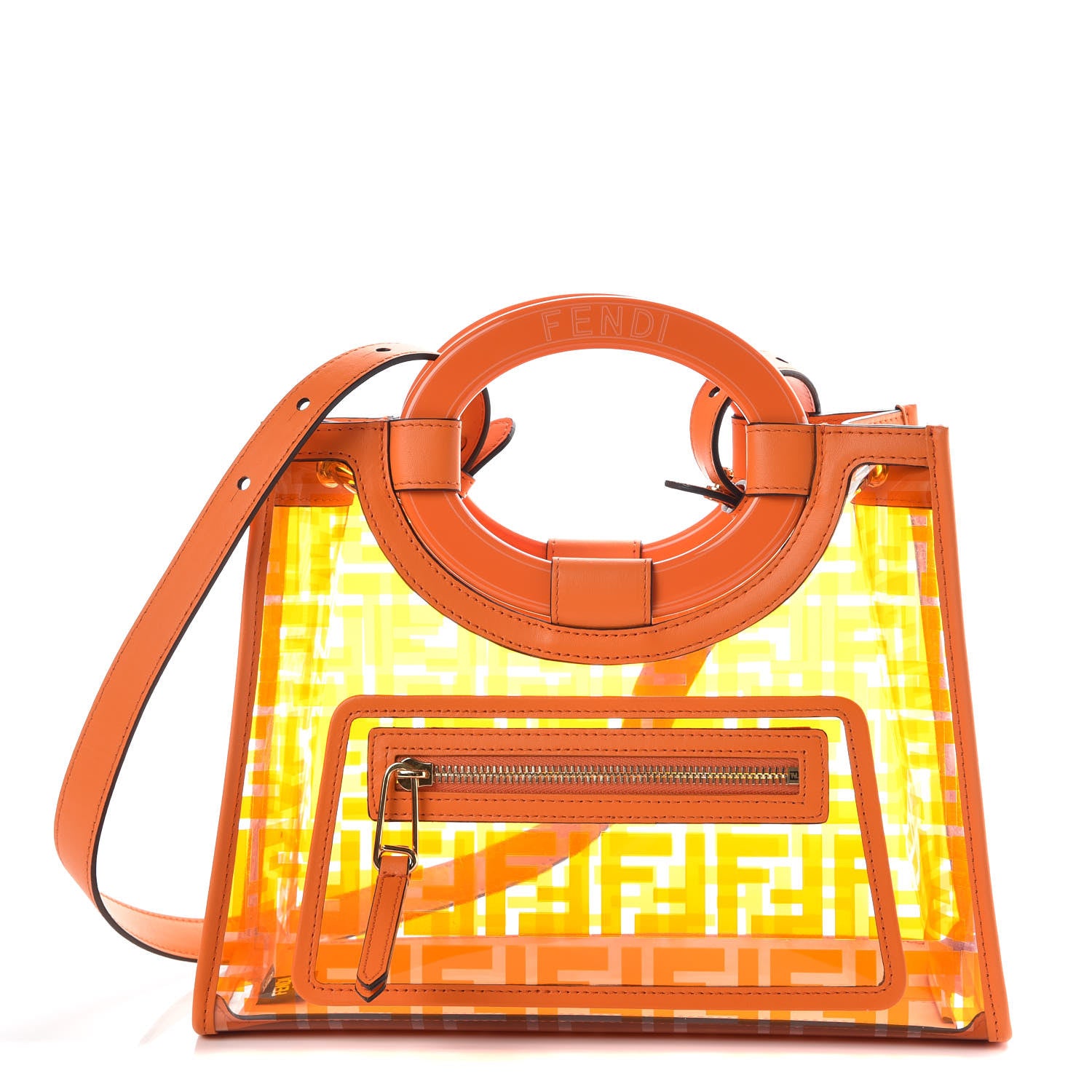 Fendi TPU FF Vitello Century Plexiglass Small Runaway Shopper Tote Aranciata 1 of 9