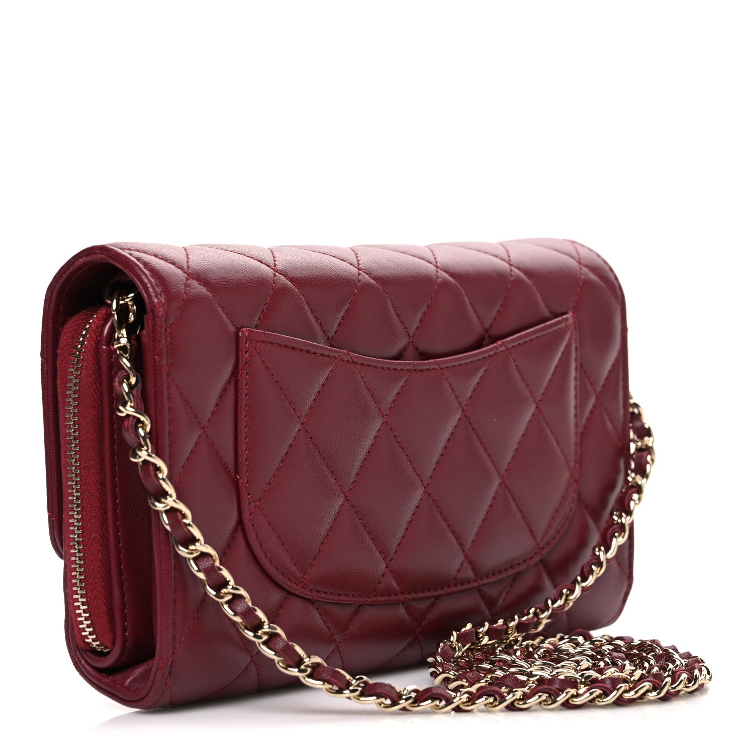 Chanel Lambskin Quilted Phone Holder Wallet on Removable Chain Burgundy 4 of 14