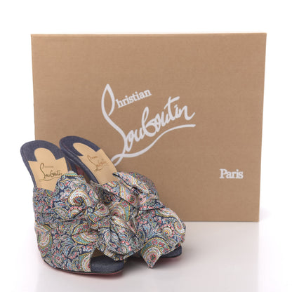 Christian Louboutin Satin Paisley Denim Moniquissima 120 Platform Slide Sandals 38 Positano Blue 9 of 9