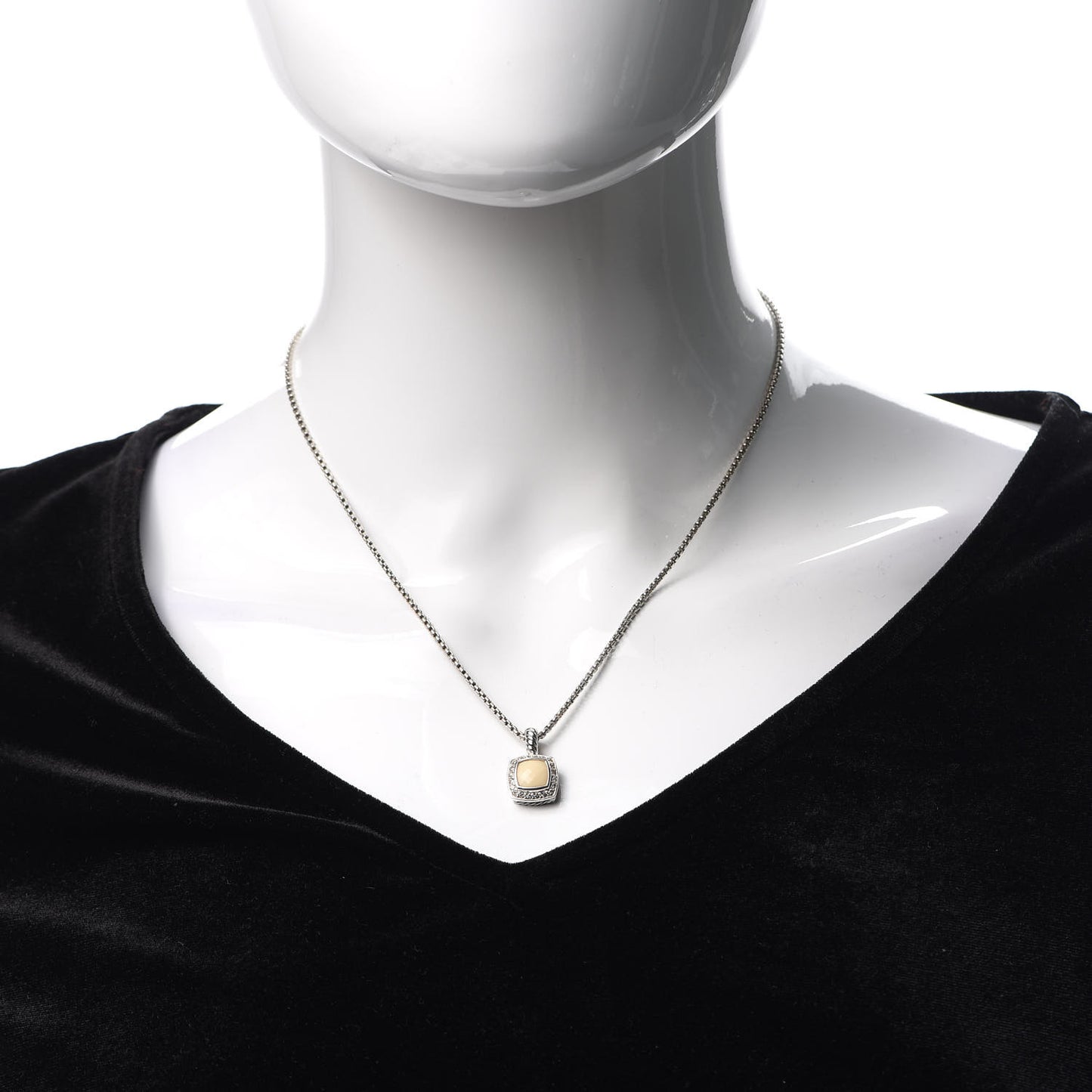 Sterling Silver White Agate Diamond 7mm Petite Albion Pendant Necklace