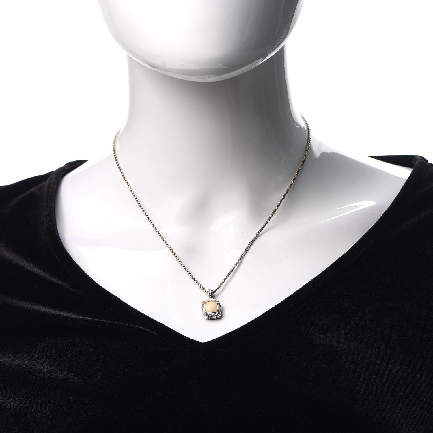 David Yurman Sterling Silver White Agate Diamond 7mm Petite Albion Pendant Necklace 2 of 5