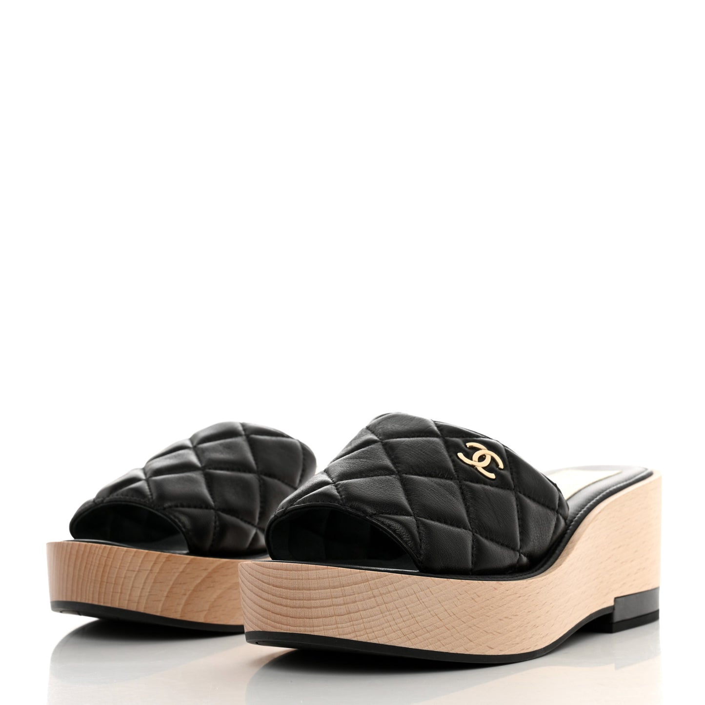 Lambskin Quilted CC Wedge Sandals 37 Black