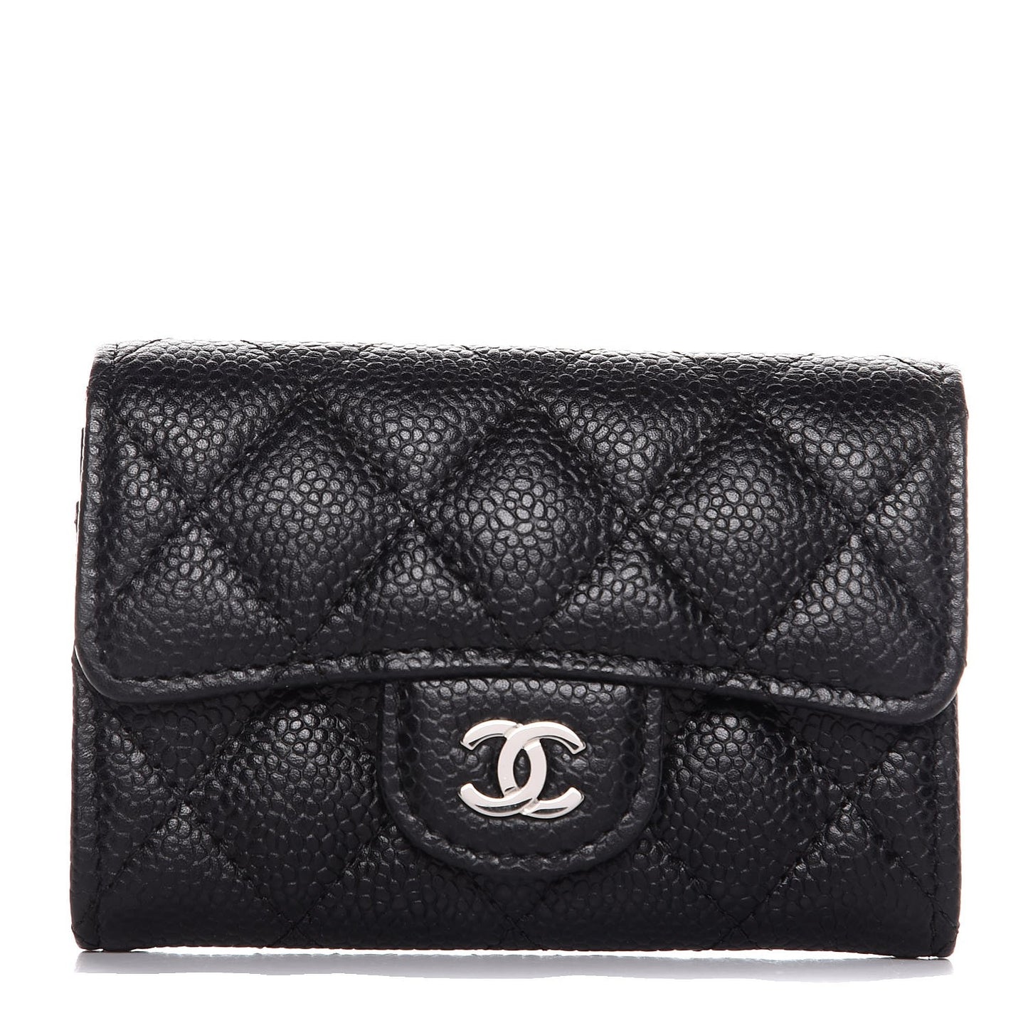 Caviar Quilted Flap Card Holder Black