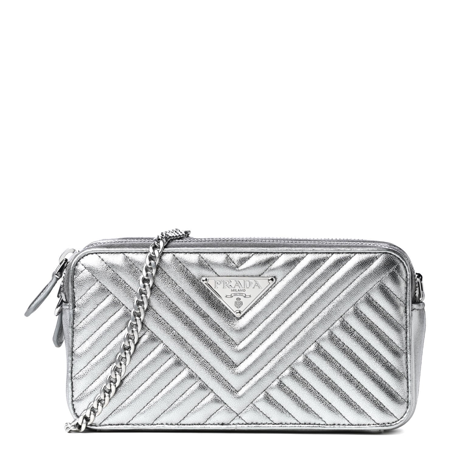 Prada Metallic Nappa Quilted Mini Bag Cromo 1 of 4