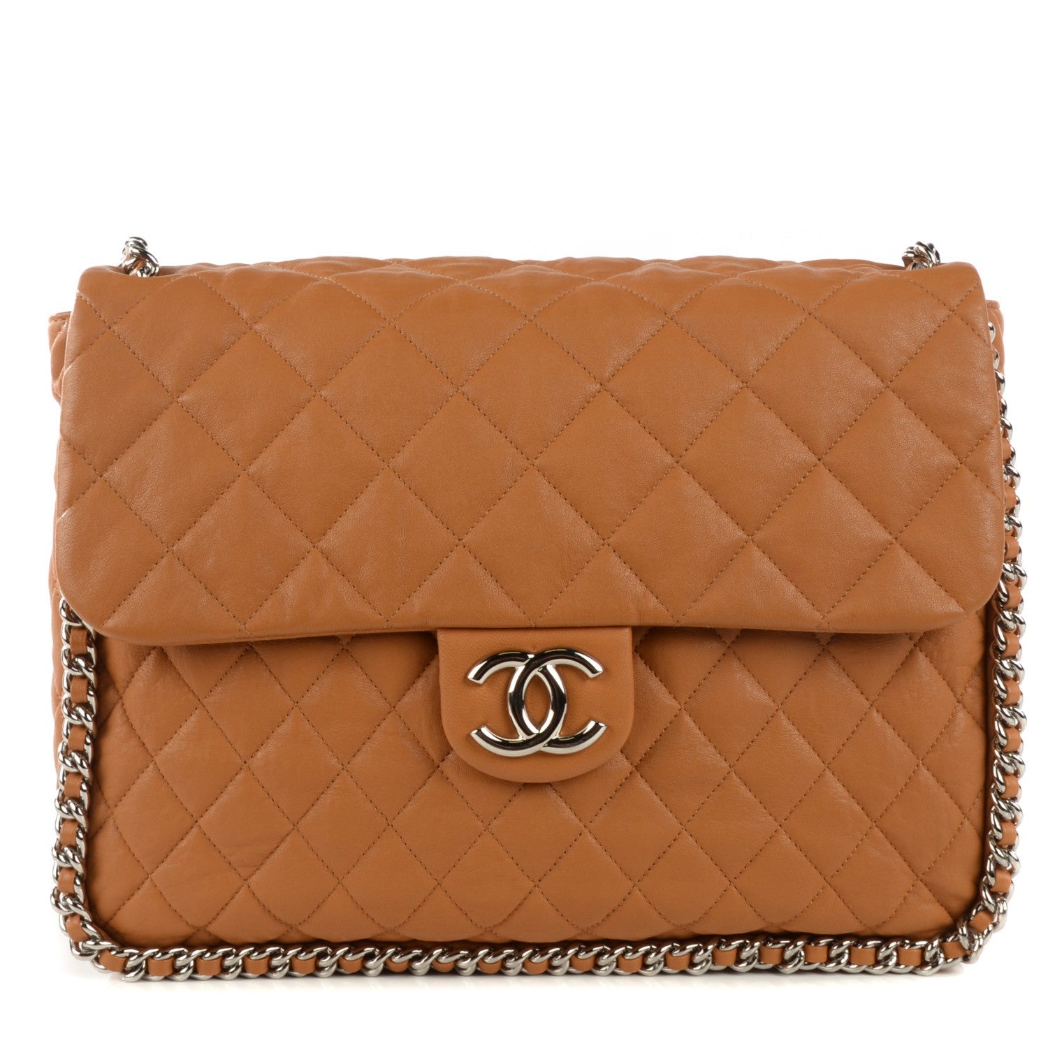 Chanel Washed Lambskin Quilted Maxi Chain Around Flap Dark Beige 1 of 8