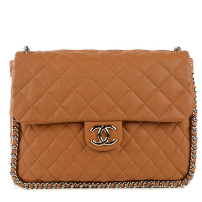 Chanel Washed Lambskin Quilted Maxi Chain Around Flap Dark Beige 1 of 8