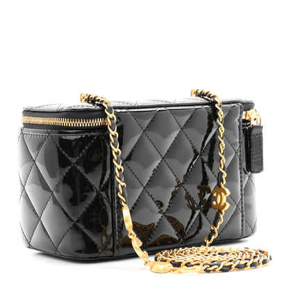 Chanel Patent Enamel Quilted Small Coco Hearts Vanity Case With Chain Black 2 of 10