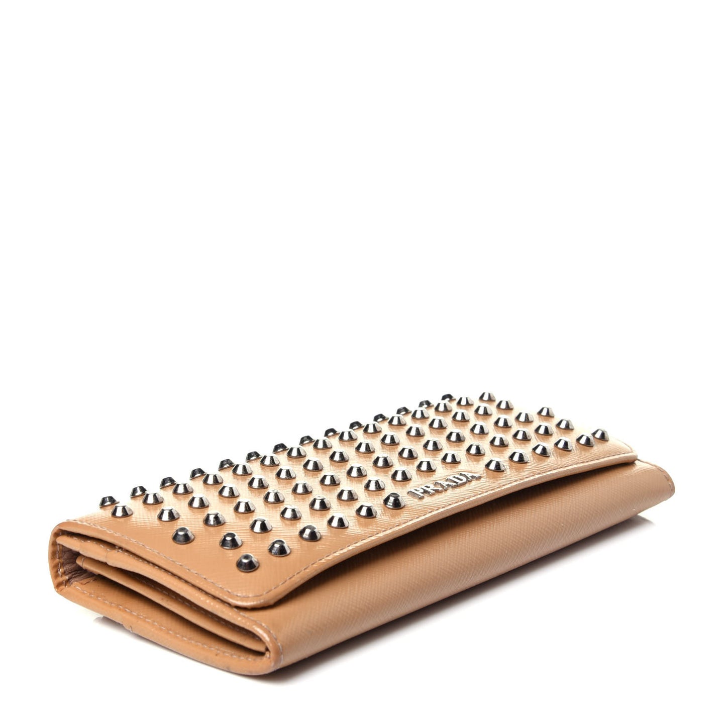 Saffiano Studded Flap Wallet Caramel