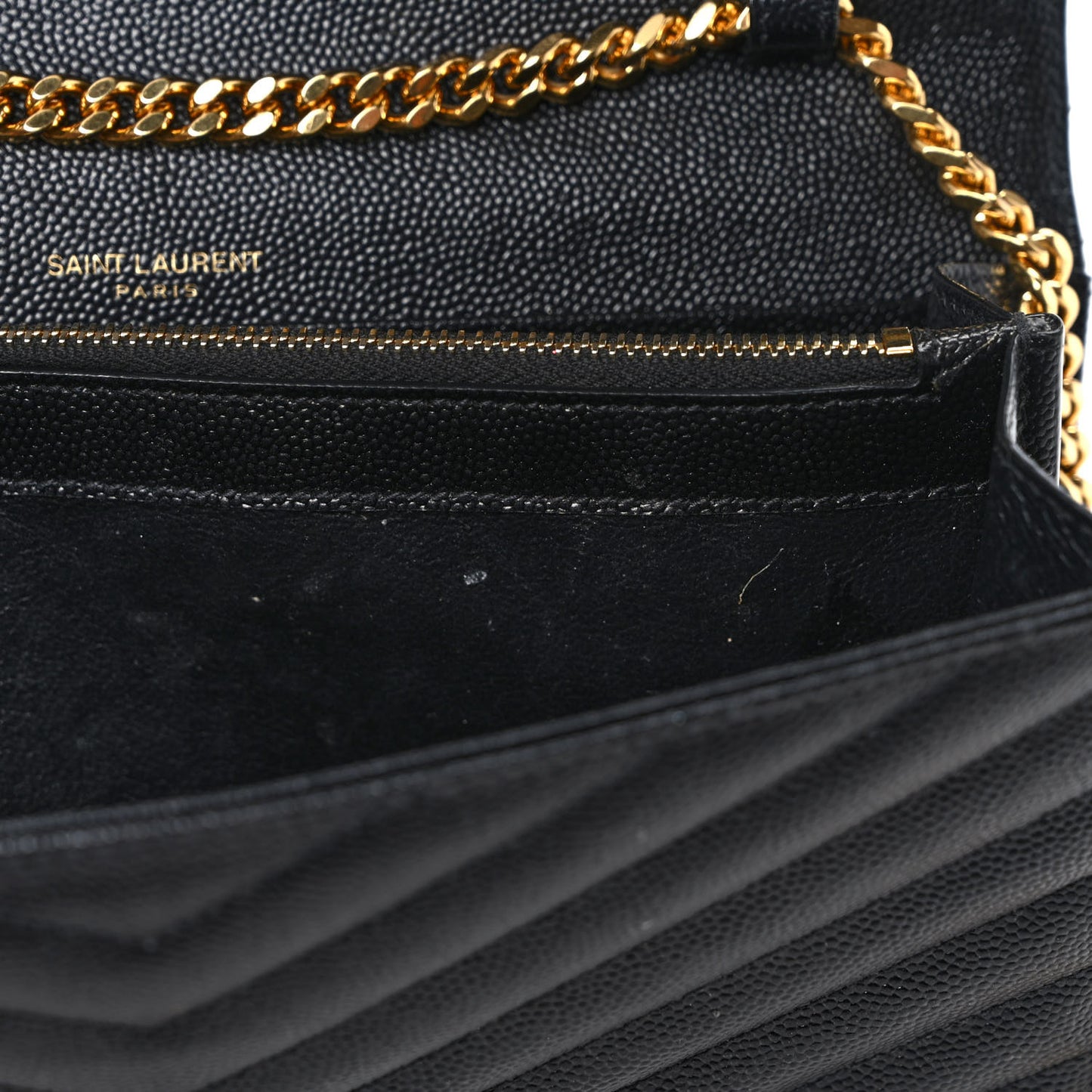 Grain De Poudre Matelasse Chevron Monogram Chain Wallet Black