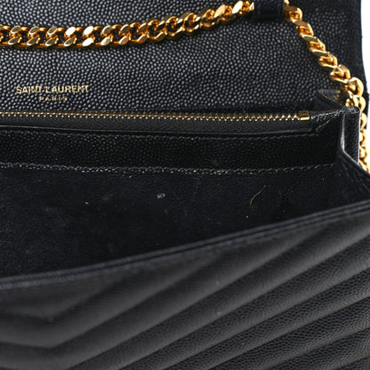 Saint Laurent Grain De Poudre Matelasse Chevron Monogram Chain Wallet Black 10 of 11