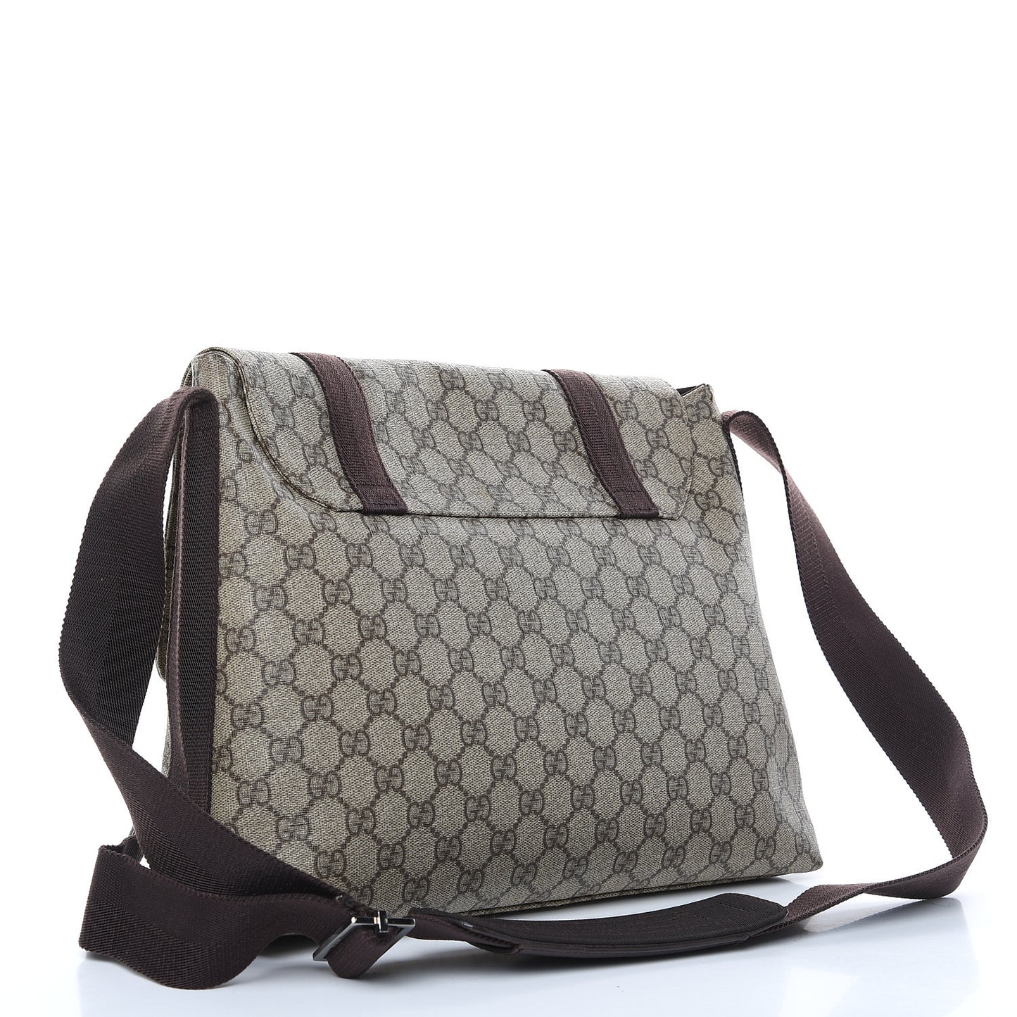 GG Plus Monogram Large Double Buckle Flap Messenger Bag Beige Dark Brown