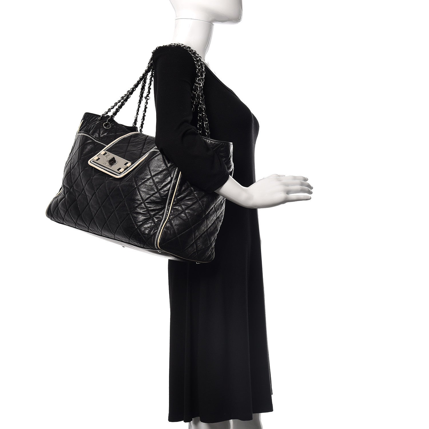 Chanel Lambskin Quilted Large East West Tote Black 2 of 16