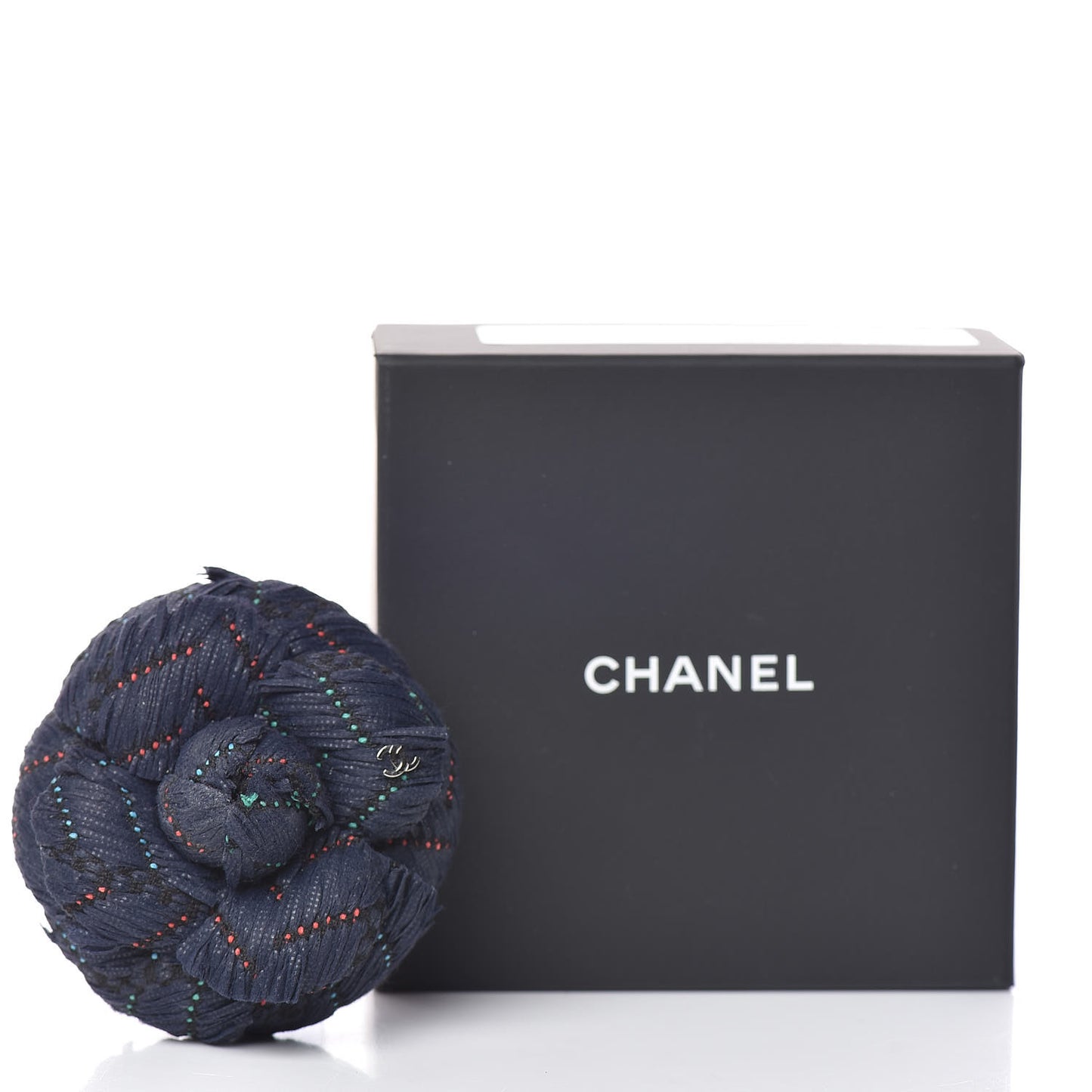 Tweed Camellia Brooch Navy Blue