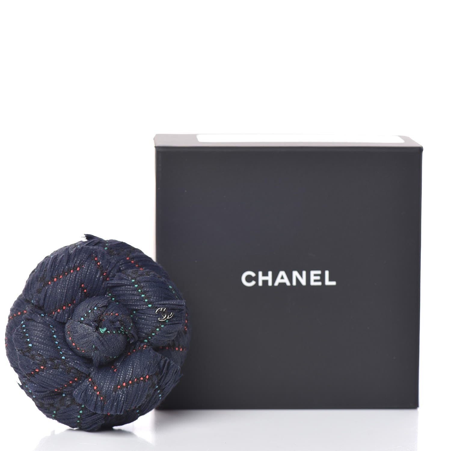 Chanel Tweed Camellia Brooch Navy Blue 5 of 5