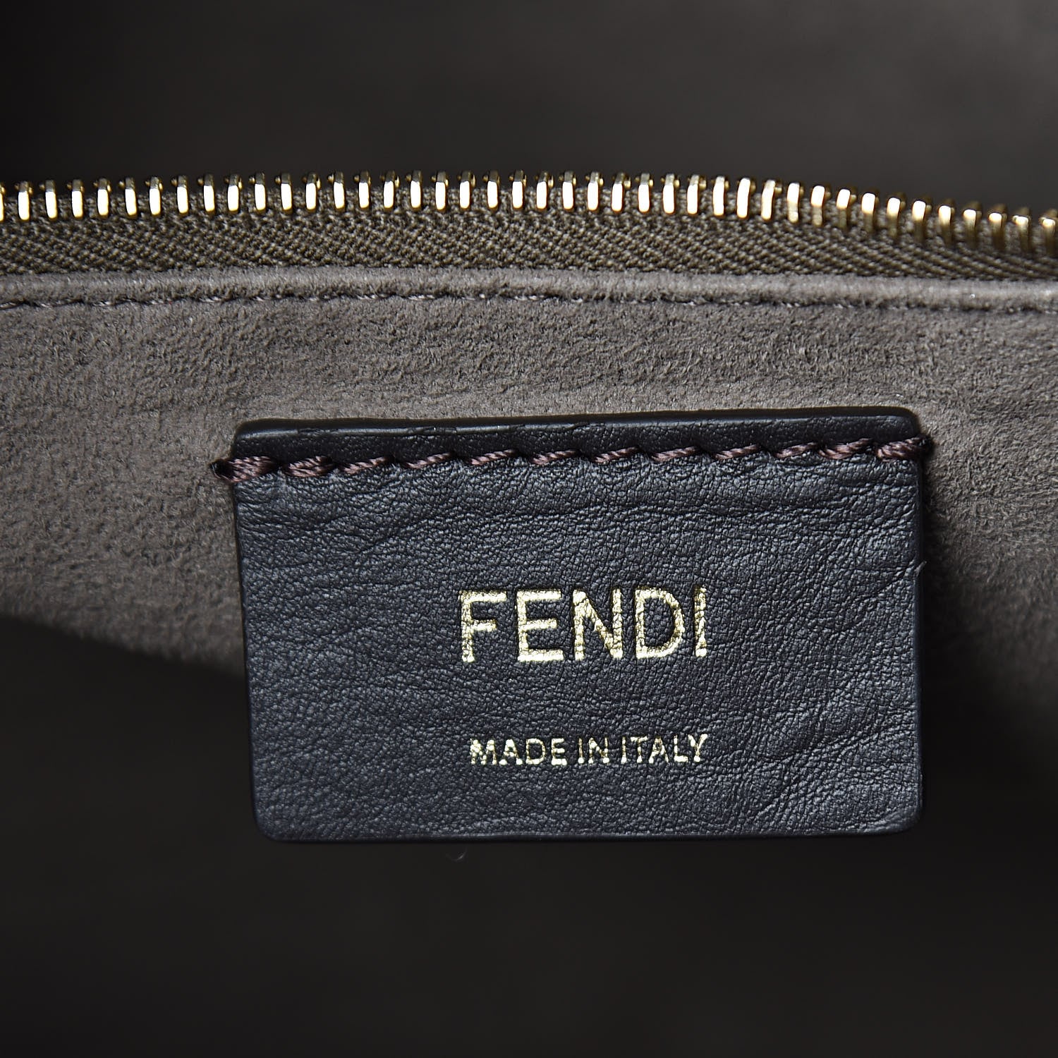 Fendi Glazed Fabric Vitello Century Plexiglass FF 1974 Stamp Patch Medium Runaway Shopper Tote Mogano Panna Black 6 of 10