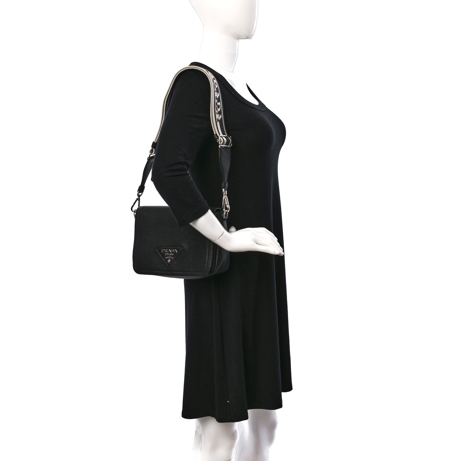 Prada Vitello Daino Soft Flap Crossbody Black 2 of 8