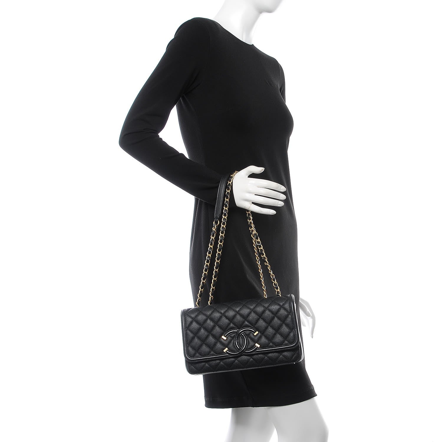Chanel Caviar Quilted Medium CC Filigree Flap Black 3 of 8