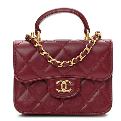 Chanel Lambskin Quilted Top Handle Flap Coin Purse With Chain Burgundy 1 of 8