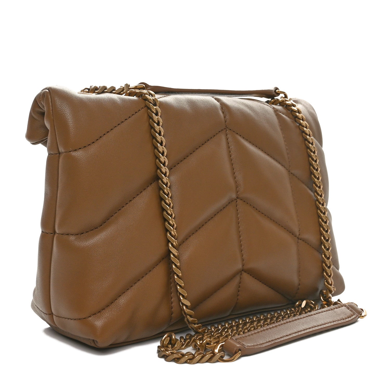 Saint Laurent Lambskin Quilted Toy Loulou Puffer Monogram Chain Satchel Dark Cork 2 of 11
