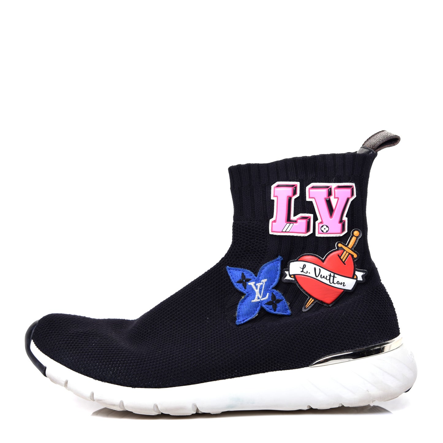 Stretch Fabric LV Black Heart Sock Sneaker 39 Black