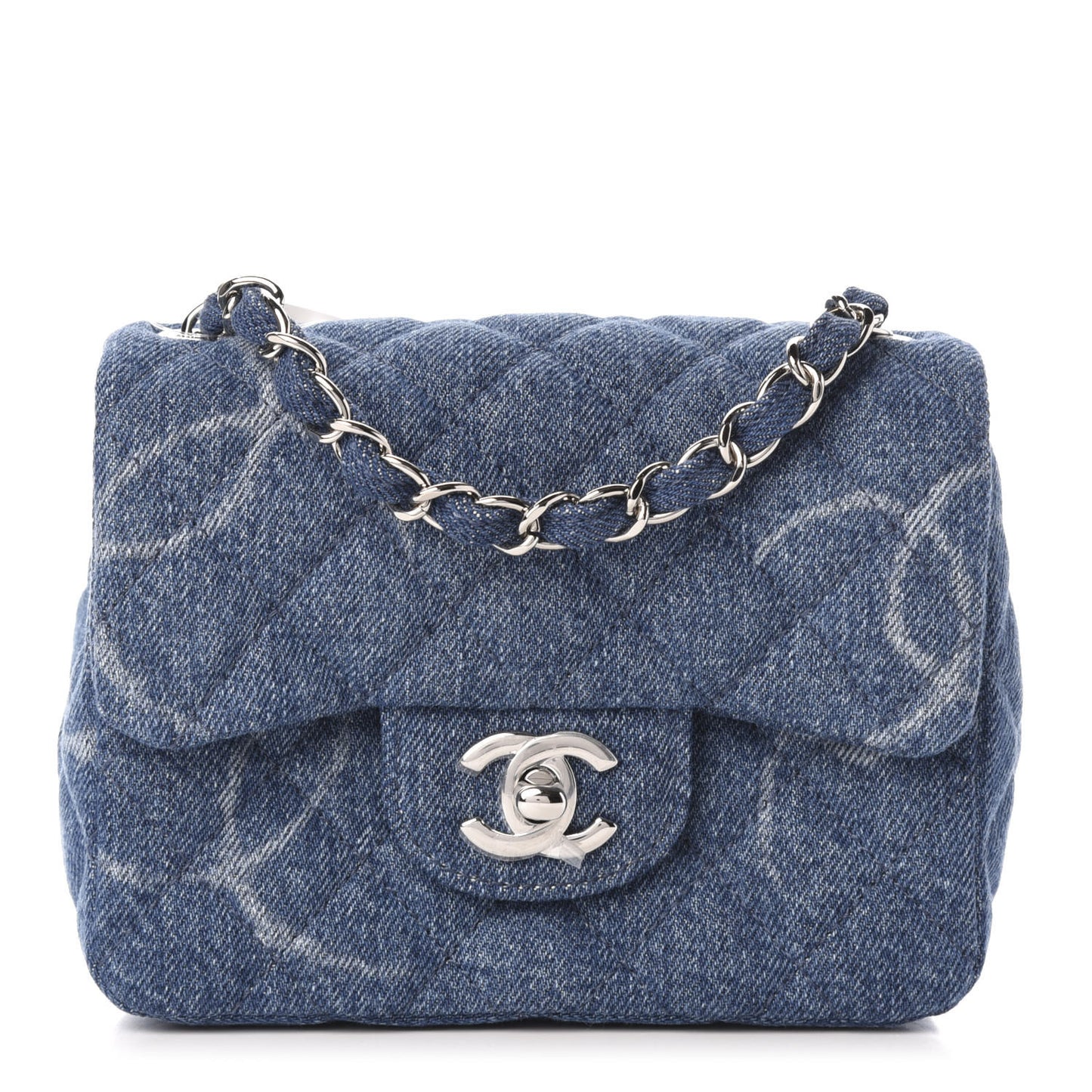 Denim CC Quilted Mini Square Flap Blue
