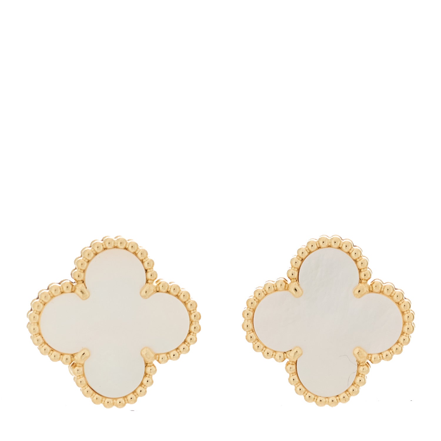 Van Cleef & Arpels 18K Yellow Gold Mother of Pearl Vintage Alhambra Earrings 1 of 5