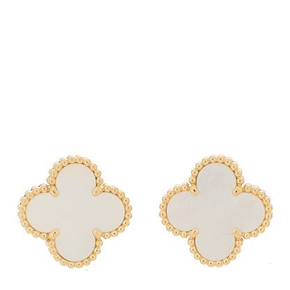 Van Cleef & Arpels 18K Yellow Gold Mother of Pearl Vintage Alhambra Earrings 1 of 5