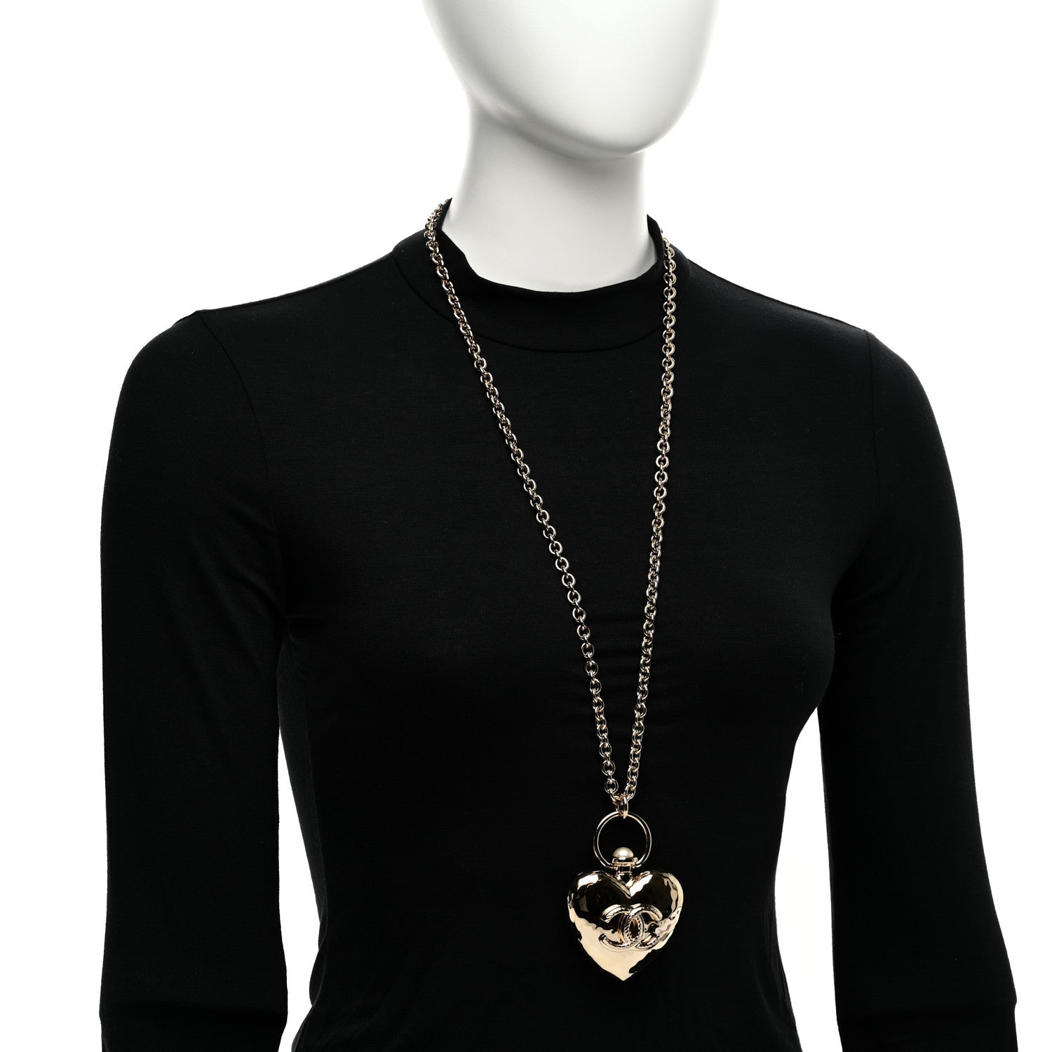 Chanel Metal CC Heart Locket Necklace Gold 2 of 5