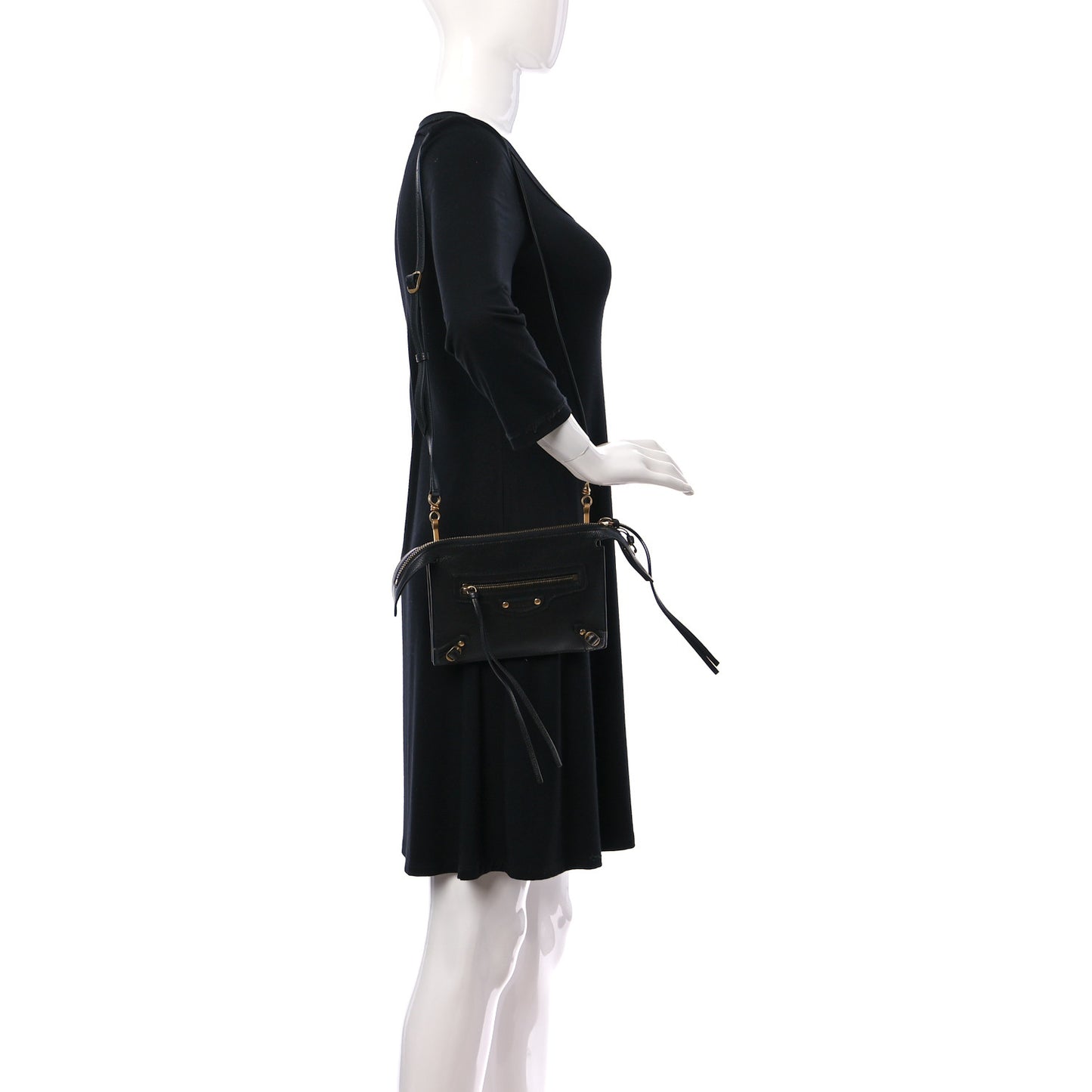 Grained Calfskin Neo Classic Gold Hardware Multipouch Black