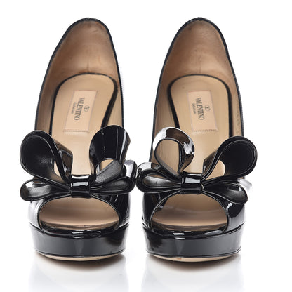 Valentino Garavani Patent Couture Bow Peep Toe 30/125mm Platform Pumps 37.5 Black 2 of 14