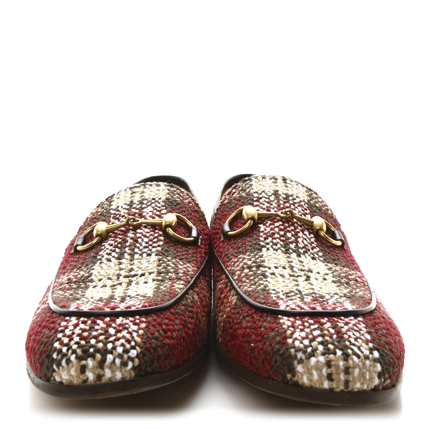 Gucci Vintage Tweed Check Horsebit Mens Jordaan Loafers 9 Red Beige White 3 of 10