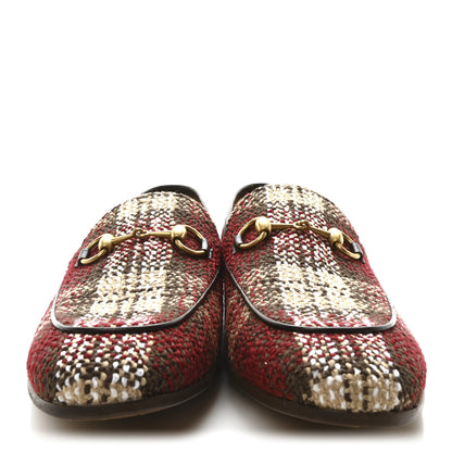 Gucci Vintage Tweed Check Horsebit Mens Jordaan Loafers 9 Red Beige White 3 of 10