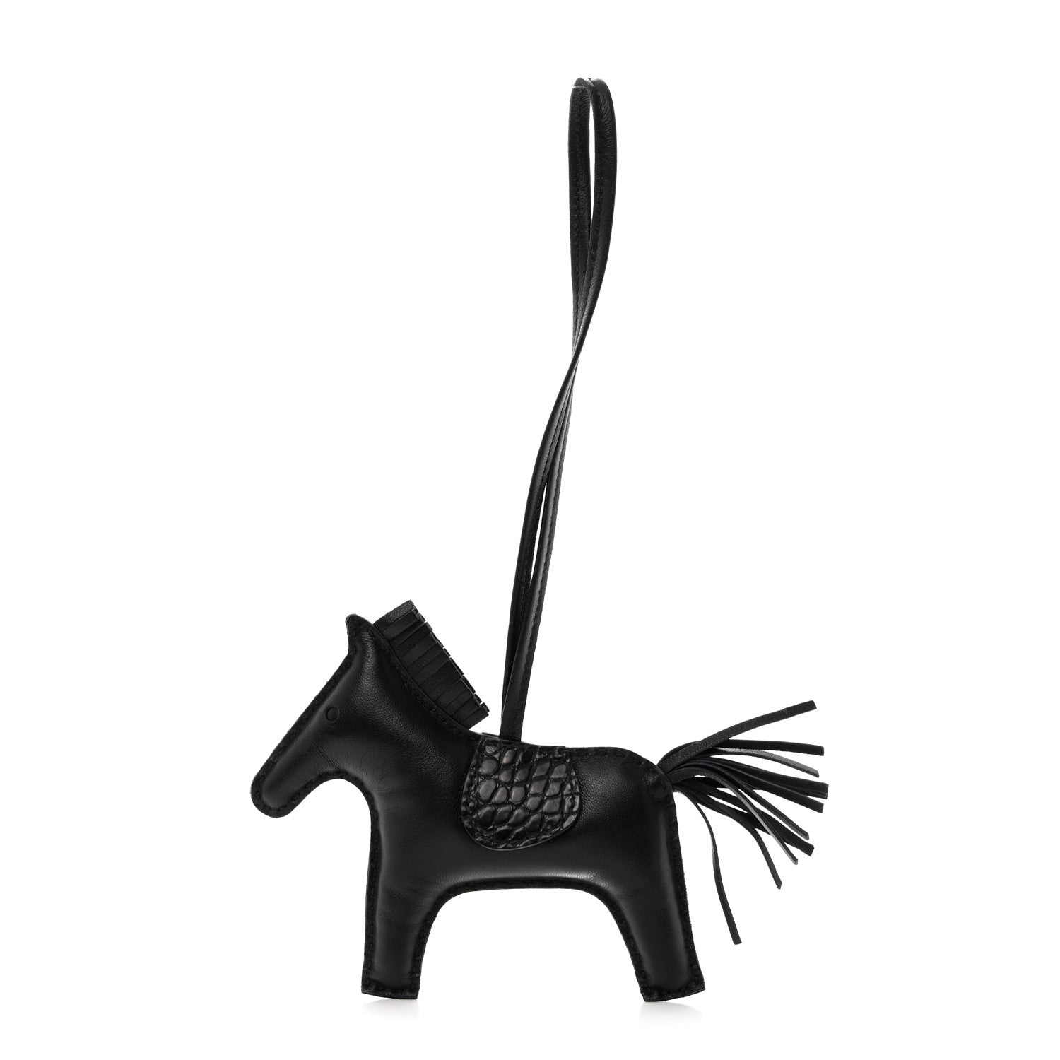 Hermes Milo Lambskin Matte Alligator Touch Grigri Rodeo Horse Bag Charm MM So Black 1 of 5