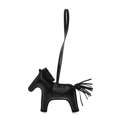 Hermes Milo Lambskin Matte Alligator Touch Grigri Rodeo Horse Bag Charm MM So Black 1 of 5