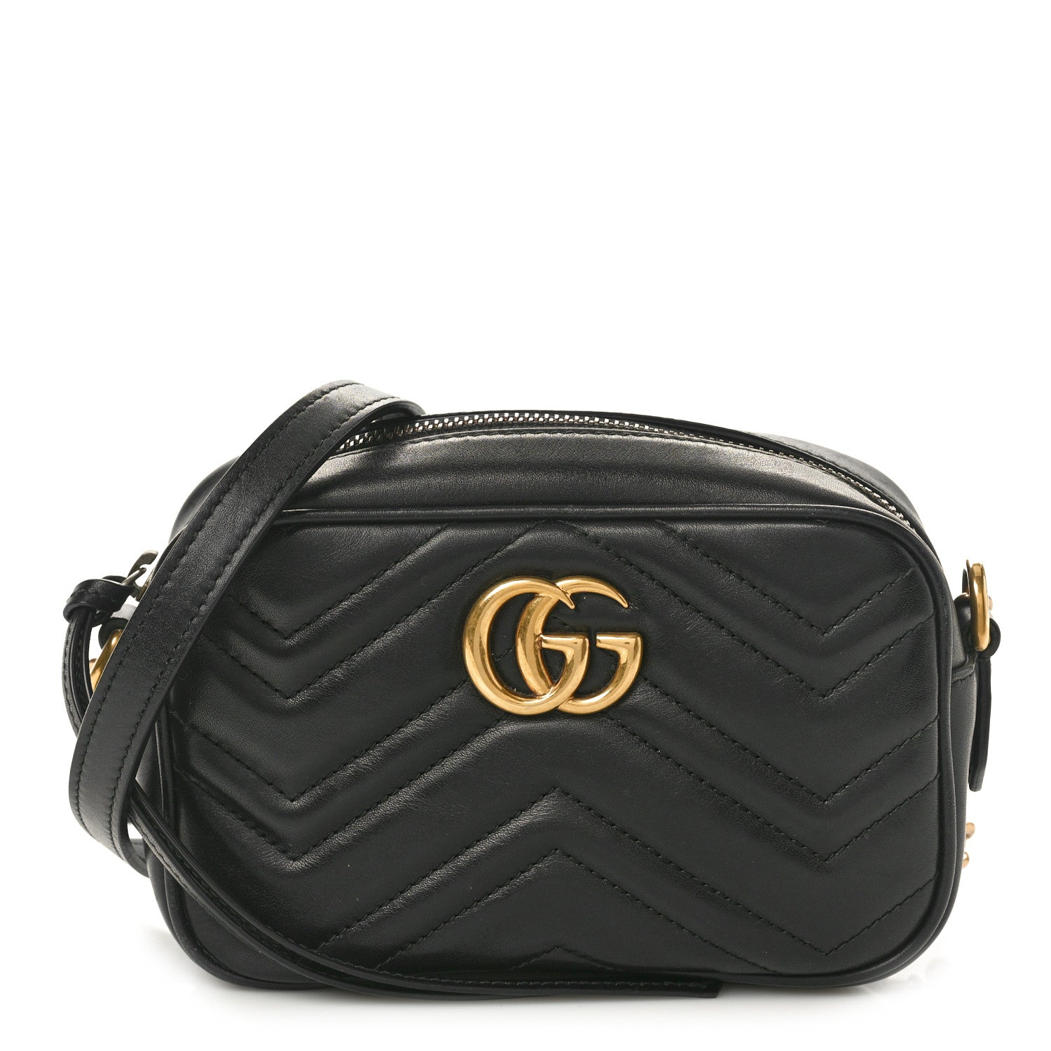 Gucci Calfskin Matelasse Mini GG Marmont Chain Shoulder Bag Black 1 of 10