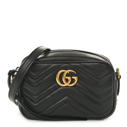 Gucci Calfskin Matelasse Mini GG Marmont Chain Shoulder Bag Black 1 of 10