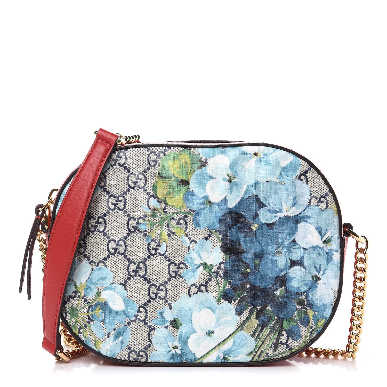 Gucci GG Supreme Monogram Blooms Mini Chain Shoulder Bag Beige Blue Navy Hibiscus Red 1 of 9