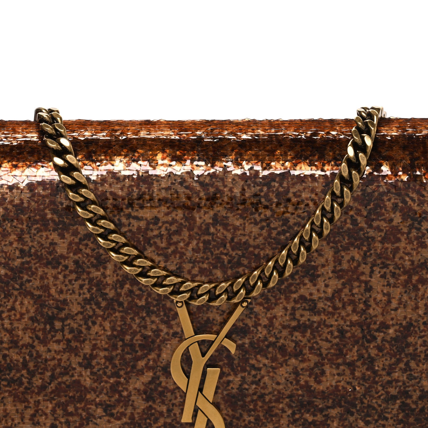 Saint Laurent Sequin Satin Monogram Tassel Kate 99 Brown 8 of 10