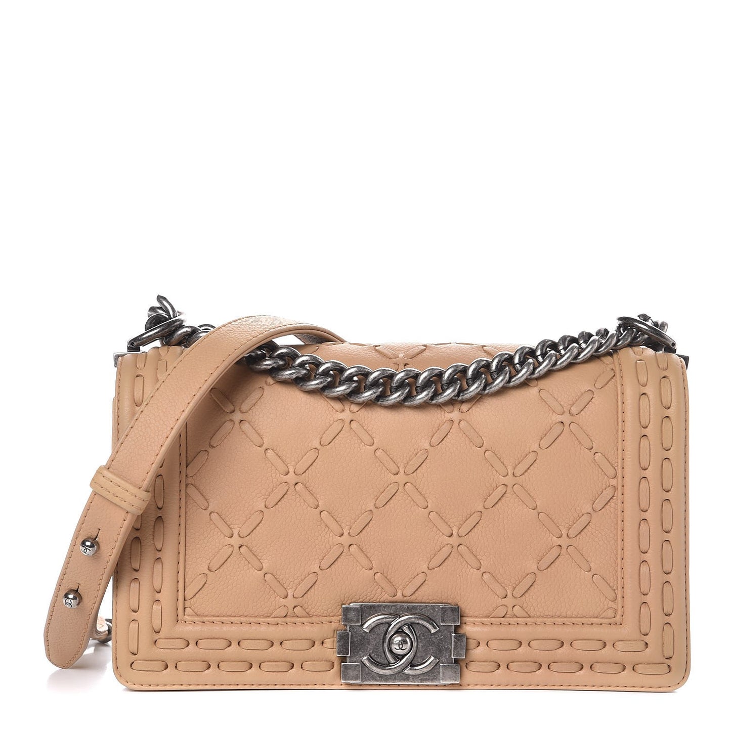 Caviar Stitched Medium Boy Flap Dark Beige