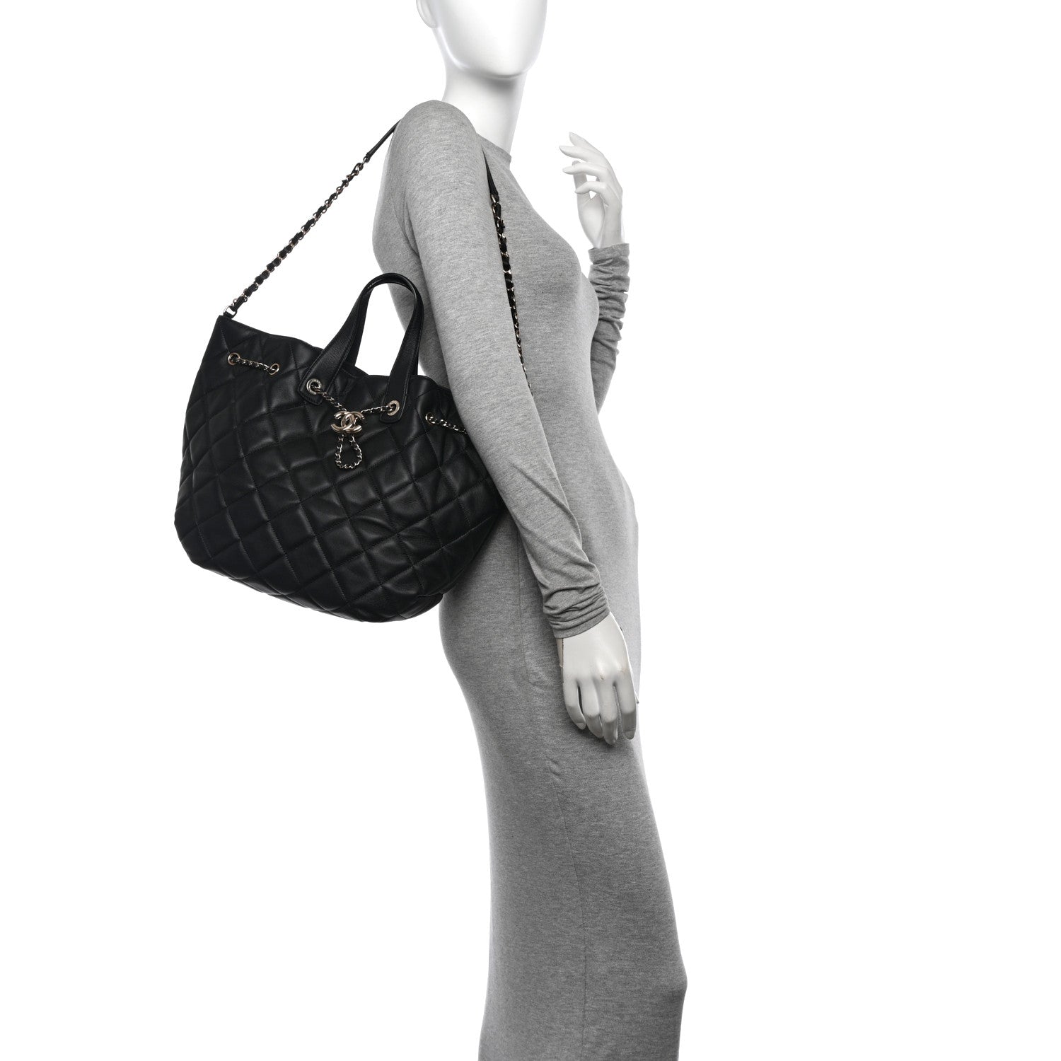 Chanel Lambskin Quilted CC Dweller Drawstring Tote Black 2 of 10
