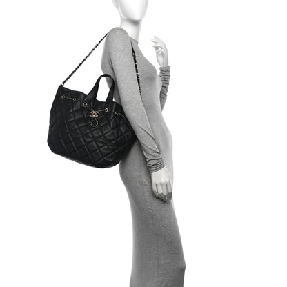 Chanel Lambskin Quilted CC Dweller Drawstring Tote Black 2 of 10