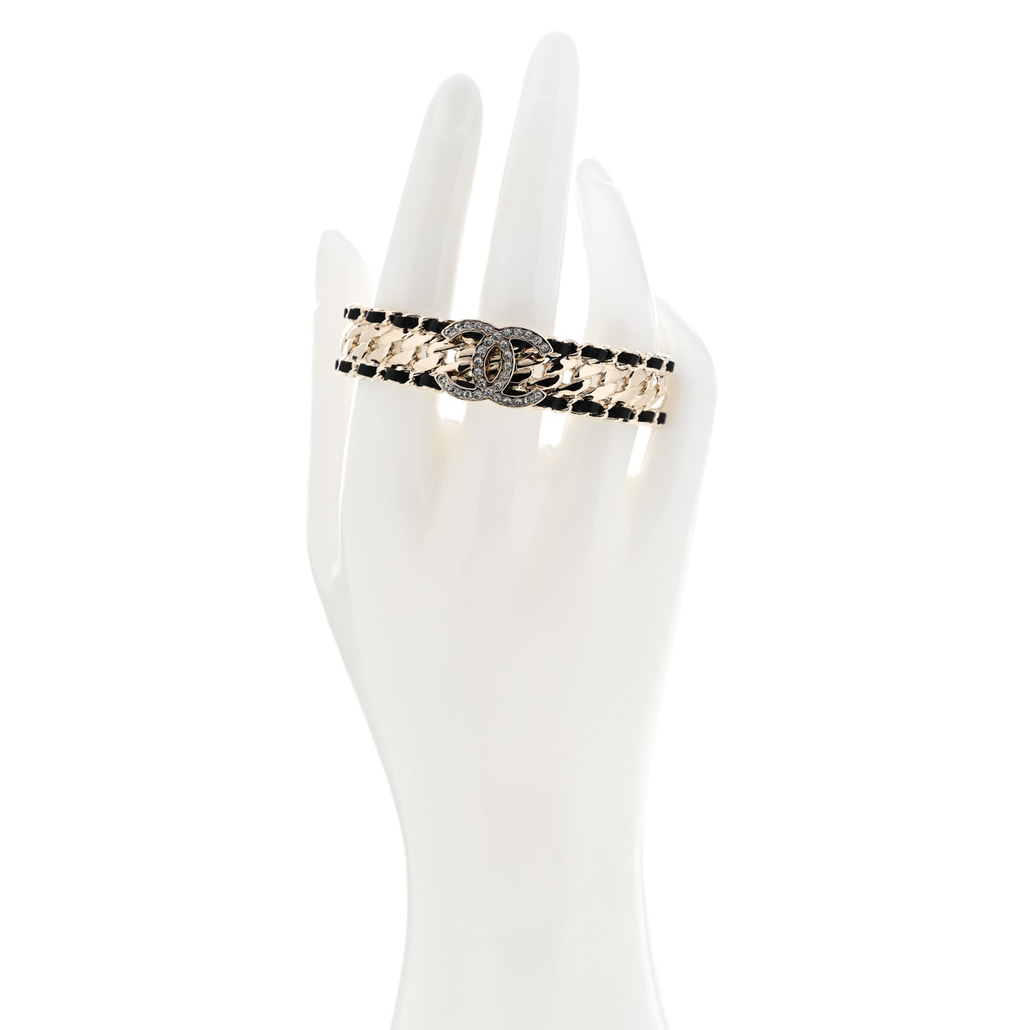 Lambskin Crystal CC Cuff Bracelet S Black