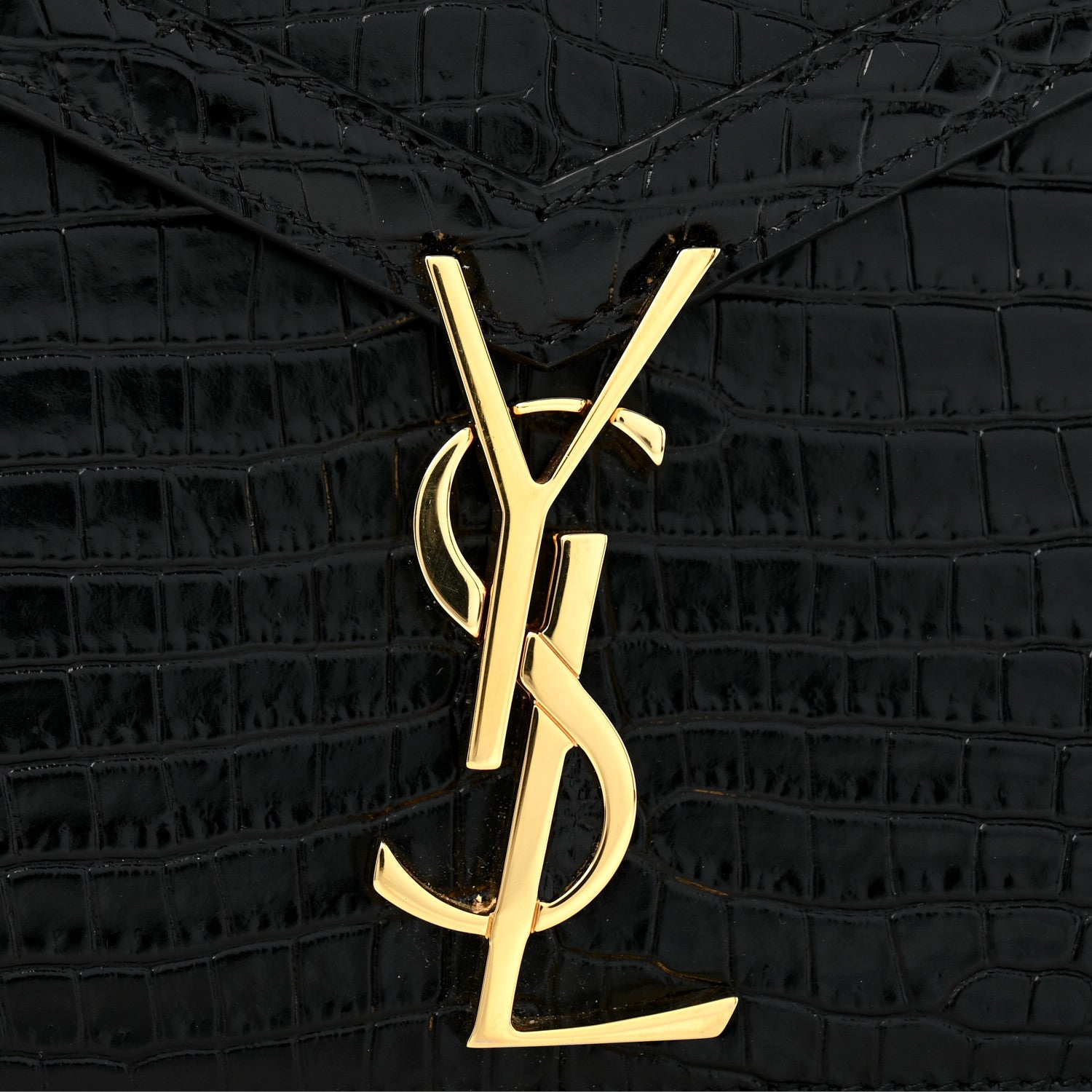 Saint Laurent Calfskin Crocodile Embossed Monogram Cassandra Clasp Bag Black Rouge Legion 11 of 12