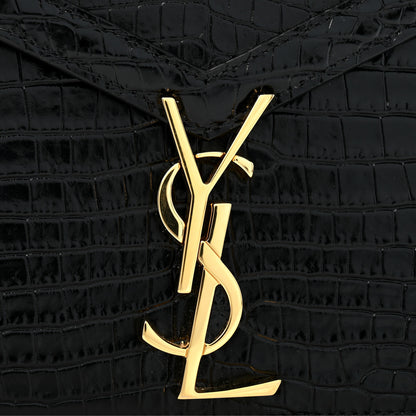 Saint Laurent Calfskin Crocodile Embossed Monogram Cassandra Clasp Bag Black Rouge Legion 11 of 12