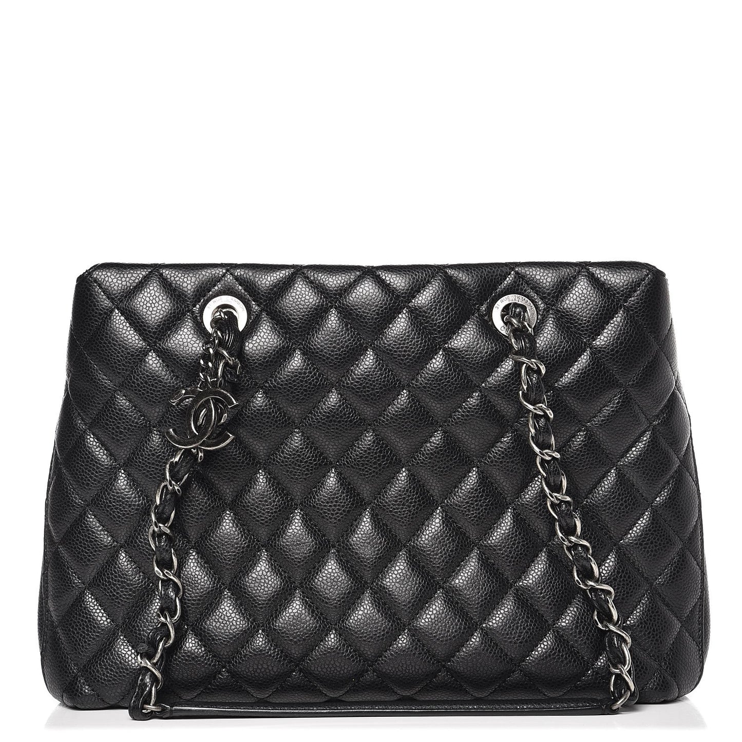 Caviar Quilted Small City Shopping Tote Black