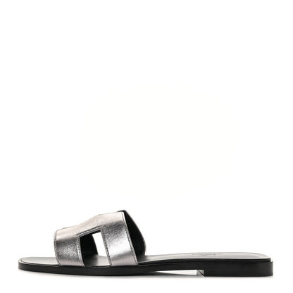 Hermes Metallic Nappa Oran Sandals 37 Argent 1 of 9