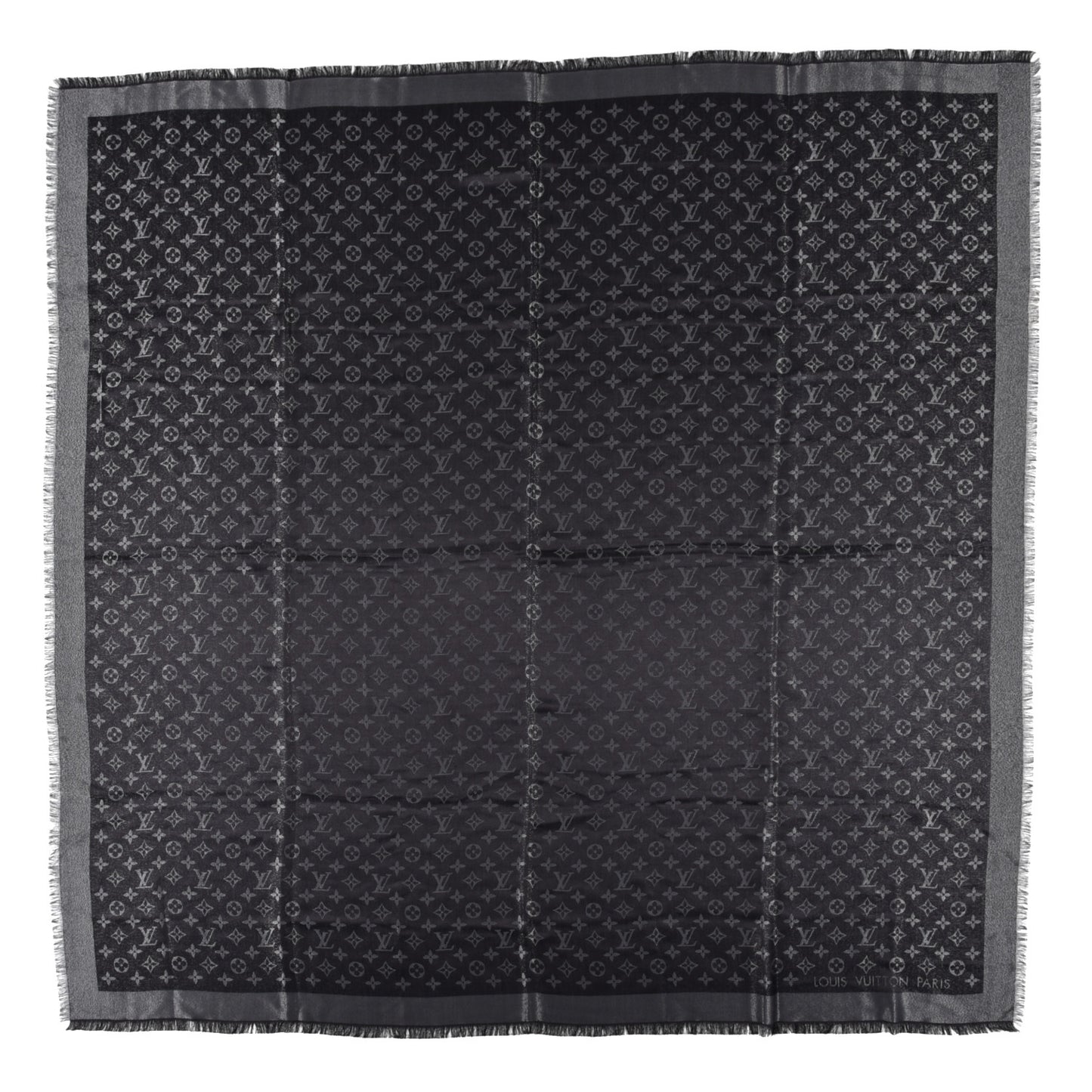 Silk Lurex Wool Monogram Shine Shawl Black
